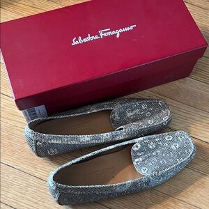 Salvatore Ferragamo Gray Snakeskin Loafers